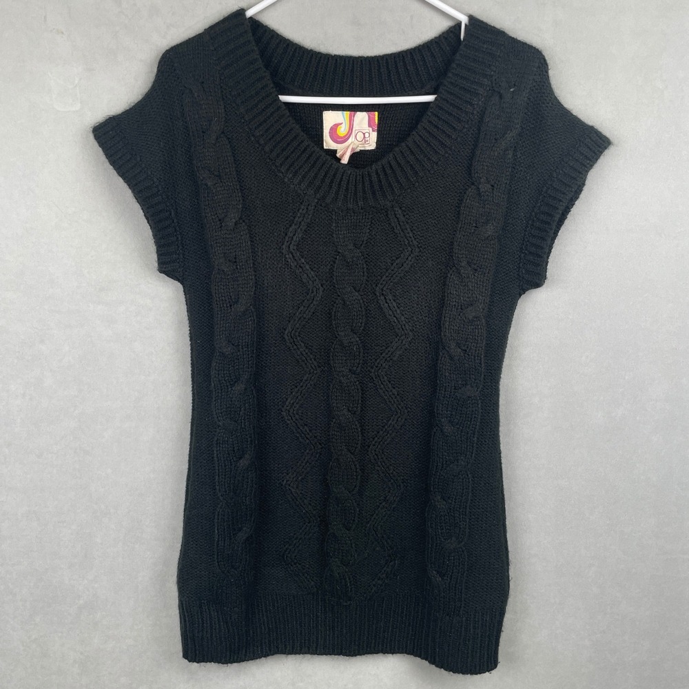 VTG Y2K Ocean Pacific OP Black Cable Knit Sweater Vest Scoop Neck Junior L 11/13